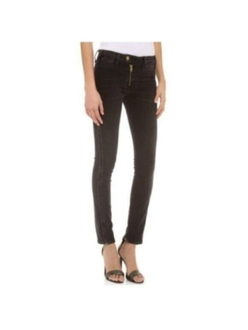 McGuire | Exposed Zipper Gotham Slim Ankle Skinny Jeans Charcoal Gray Wash